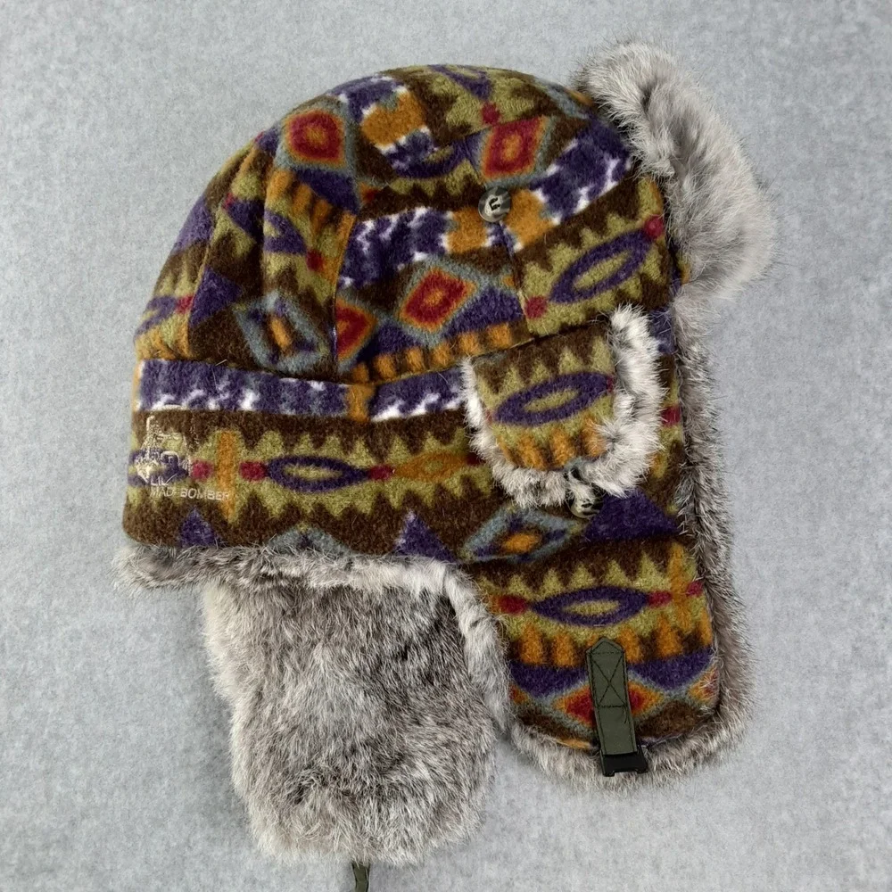 Lil Mad Bomber Kids Trapper Hat Rabbit Fur Trim Southwestern Fleece XL